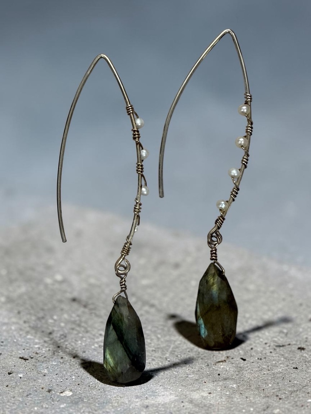 Labradorite Threader Earrings - Picture 3 of 7